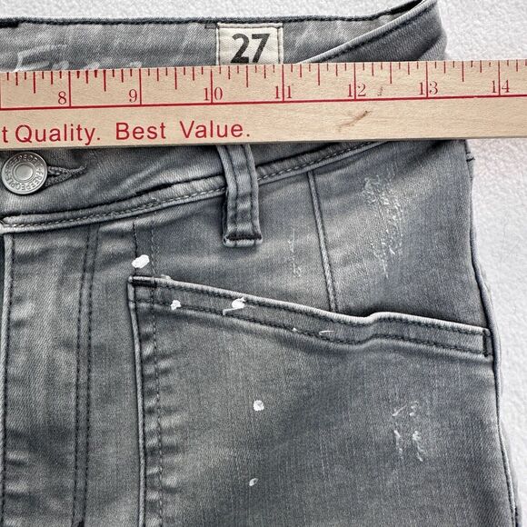 Free People Jeans Womens Sz 27x27 Gray Ivy Mid Rise Skinny Distressed Splatter - Picture 7 of 9